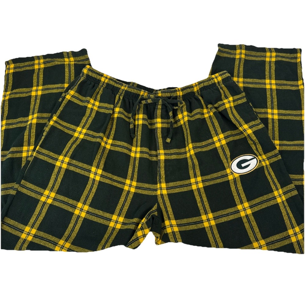 NFL Green Bay Packers Pajama Pants Men XL Green Gold Plaid Fleece Lounge Pants - Picture 5 of 10